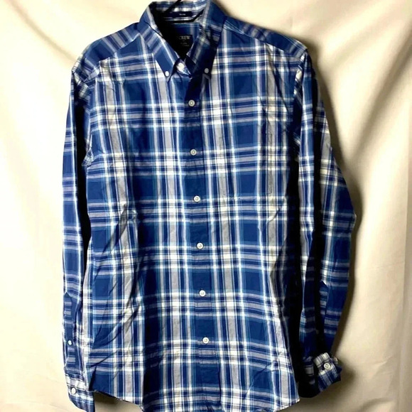 J CREW FACTORY SLIM FIT MENS SIZE MEDIUM  REIMAGINED BLUE GRAY PLAID SHIRT - Picture 1 of 13